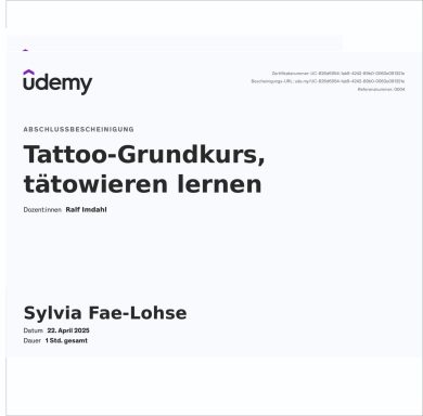 Tattoo-Grundkurs, Anleitung zum Tätowieren von Sylvia Fae-Lohse auf Udemy.