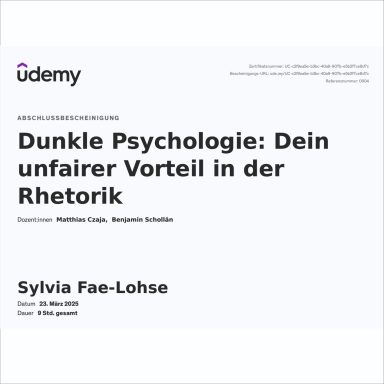 Titel und Dozenteninformationen für den Kurs "Dunkle Psychologien" auf Udemy.